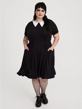 Womens Torrid Halloween Collared Skater Dress Deep Black Sz 5X NWOT Goth Girl